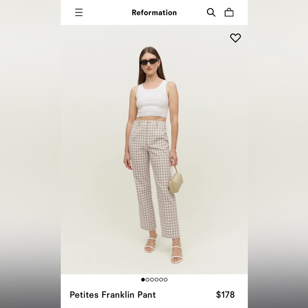Reformation Franklin pant beige / white gingham NWOT 4P